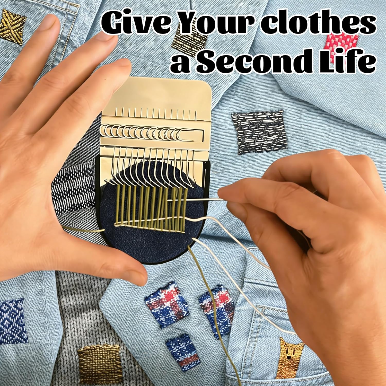 kyno 2026 New Knit Patch Darning Loom for Beginners, Mini Portable 14 Hooks Knitting Machine Kit with 24 Color Threads, Quickly Sewing Repair, DIY Sewing Craft Supplies