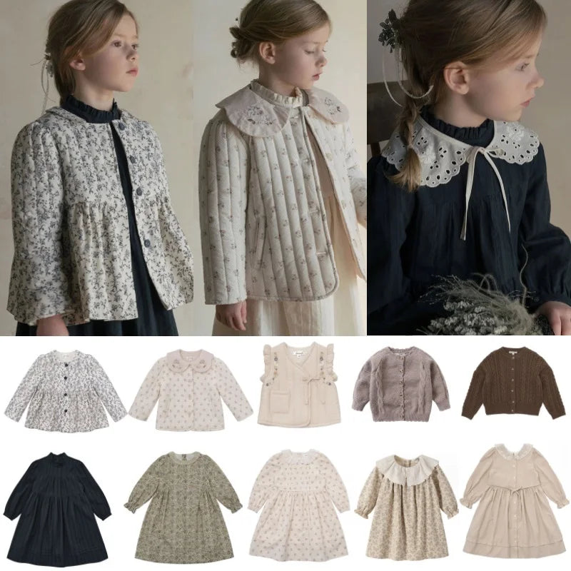 Girls Dress 2024 Autumn Printing Fashion Children Dress Cotton Thickened Warm Girls Jacket Cardigan Jumper Children's Clothing