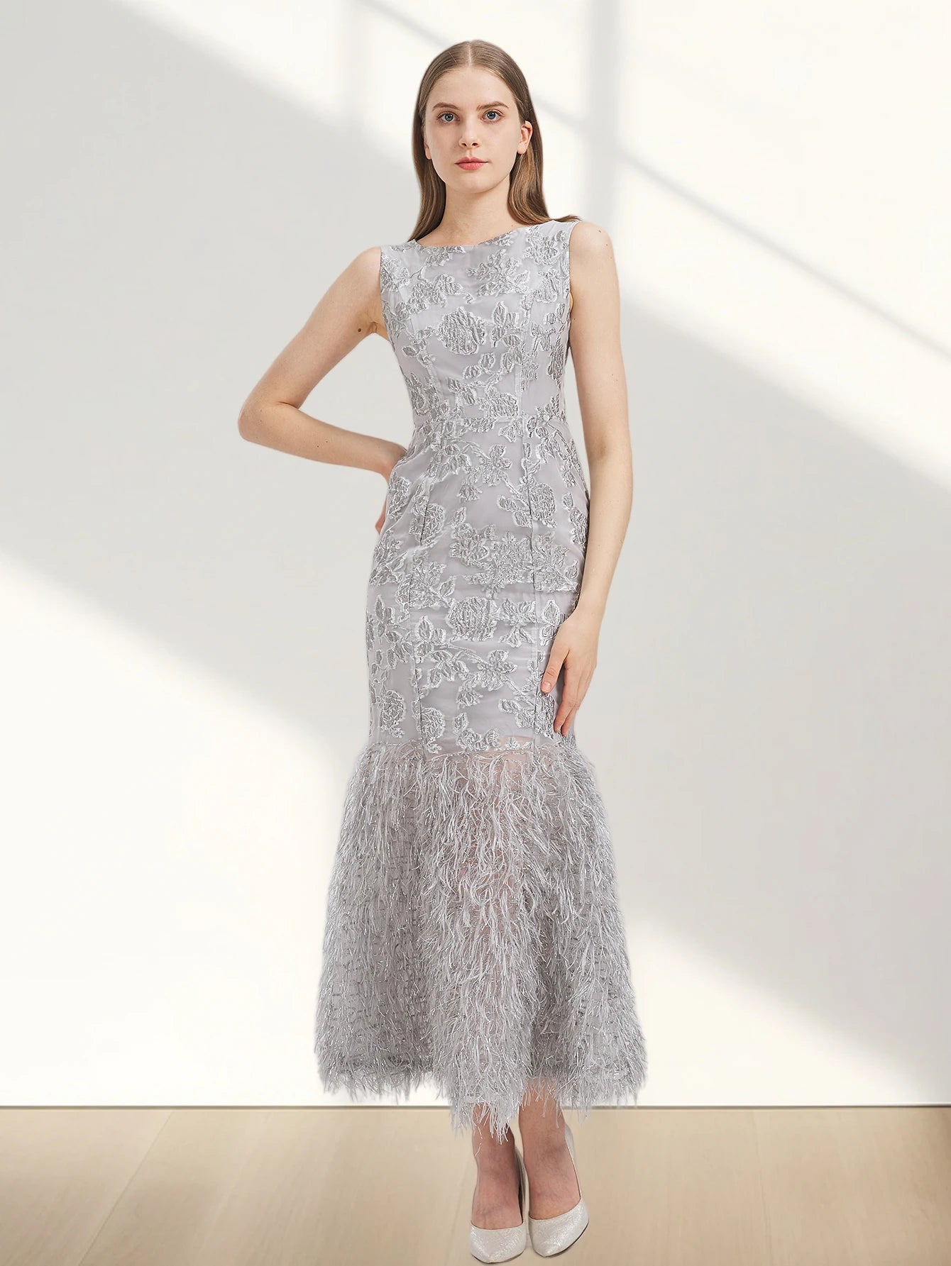 New Arrival Organza Fishtail Long Dress Maxi 2024 Evening Summer Sleeveless Bodycon Fitting Gown Feathers Women Robe Vestido