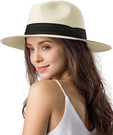 Womens Mens Wide Brim Straw Panama Hat Summer Beach Sun Hat Straw Hat for Women