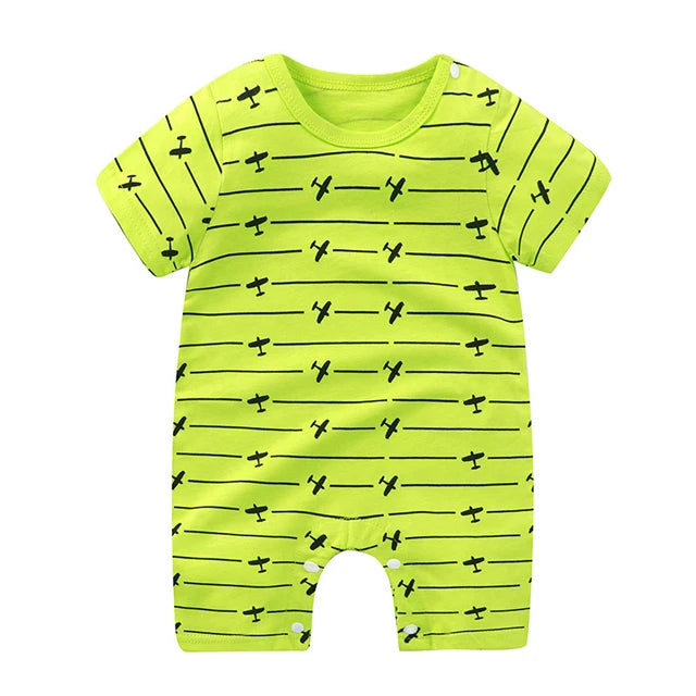 New Summer Baby Clothing Newborn Boys Girls Short-sleeved Cartoon Print Section Open File Climbing Clothing Baby Jumpsuit Romper