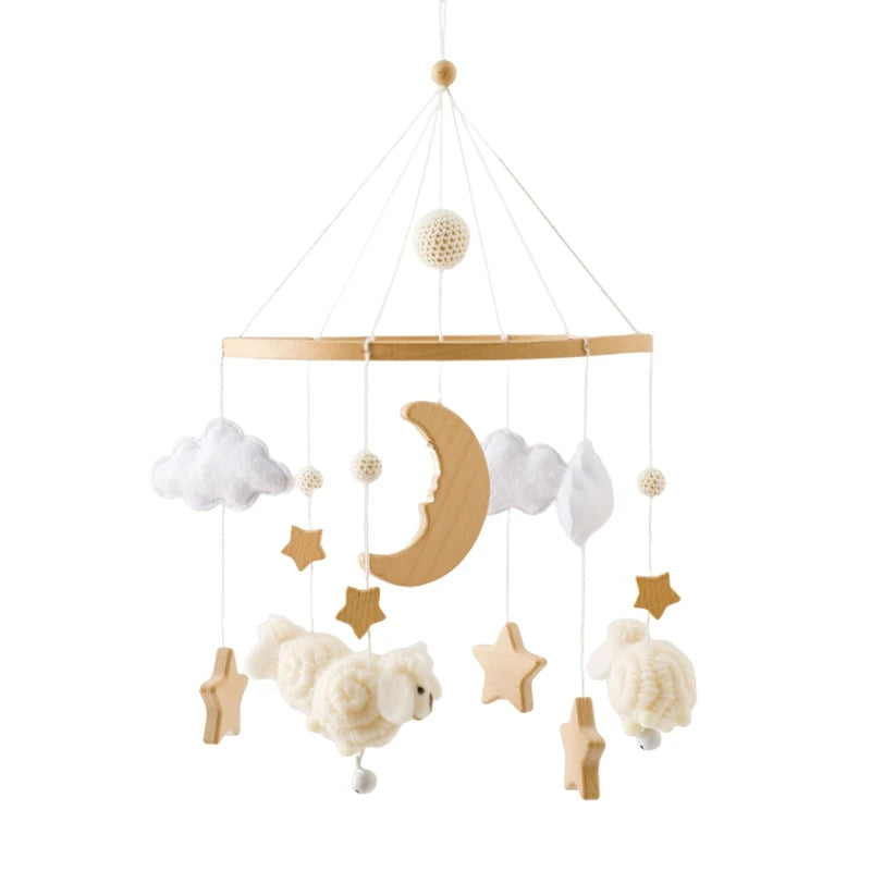 Baby Crib Mobile Rattle Toy Wooden Bed Bell Mobile Hanging Teddy Velvet Bear Doll Toy Newborn Music Box Crib Mobile Bracket Gift