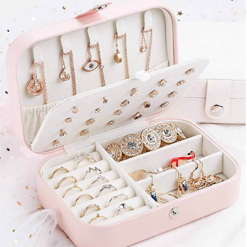 Protable Leather Jewelry Storage Box Earrings Ring Necklace Case Jewel Packaging Travel Cosmetics Beauty Organizer Container Box