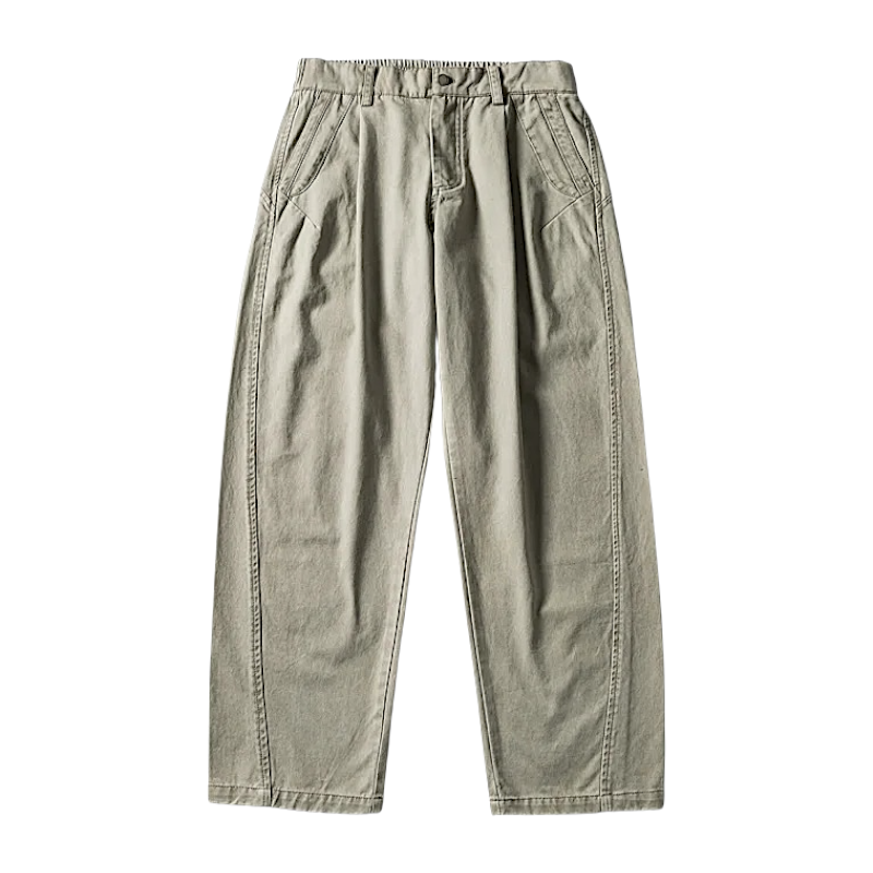 Cotton twill pants with curve seams