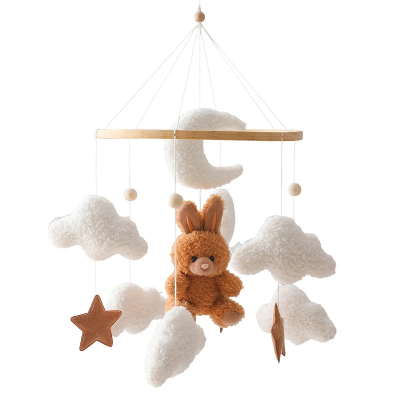 Baby Crib Mobile Rattle Toy Wooden Bed Bell Mobile Hanging Teddy Velvet Bear Doll Toy Newborn Music Box Crib Mobile Bracket Gift