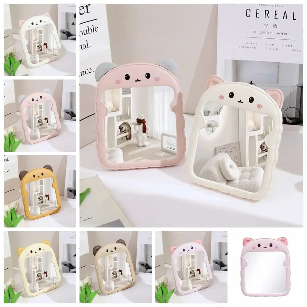 Plastic Cat Dressing Mirror Animal Cute Desktop Makeup Mirror European Style Bread Side Bear Folding Mirror Dressing Table