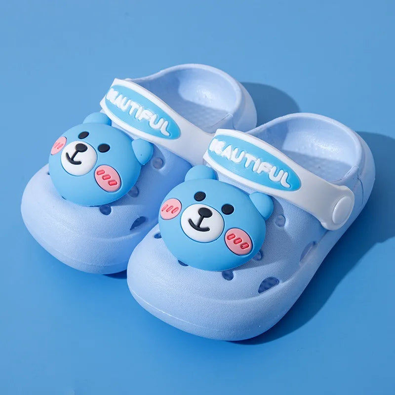 Summer Kids Slippers Sandals Hole Shoes Cute Personality Three-Dimensional Bears Soft Soles Comfortable Boys Girls Slippers