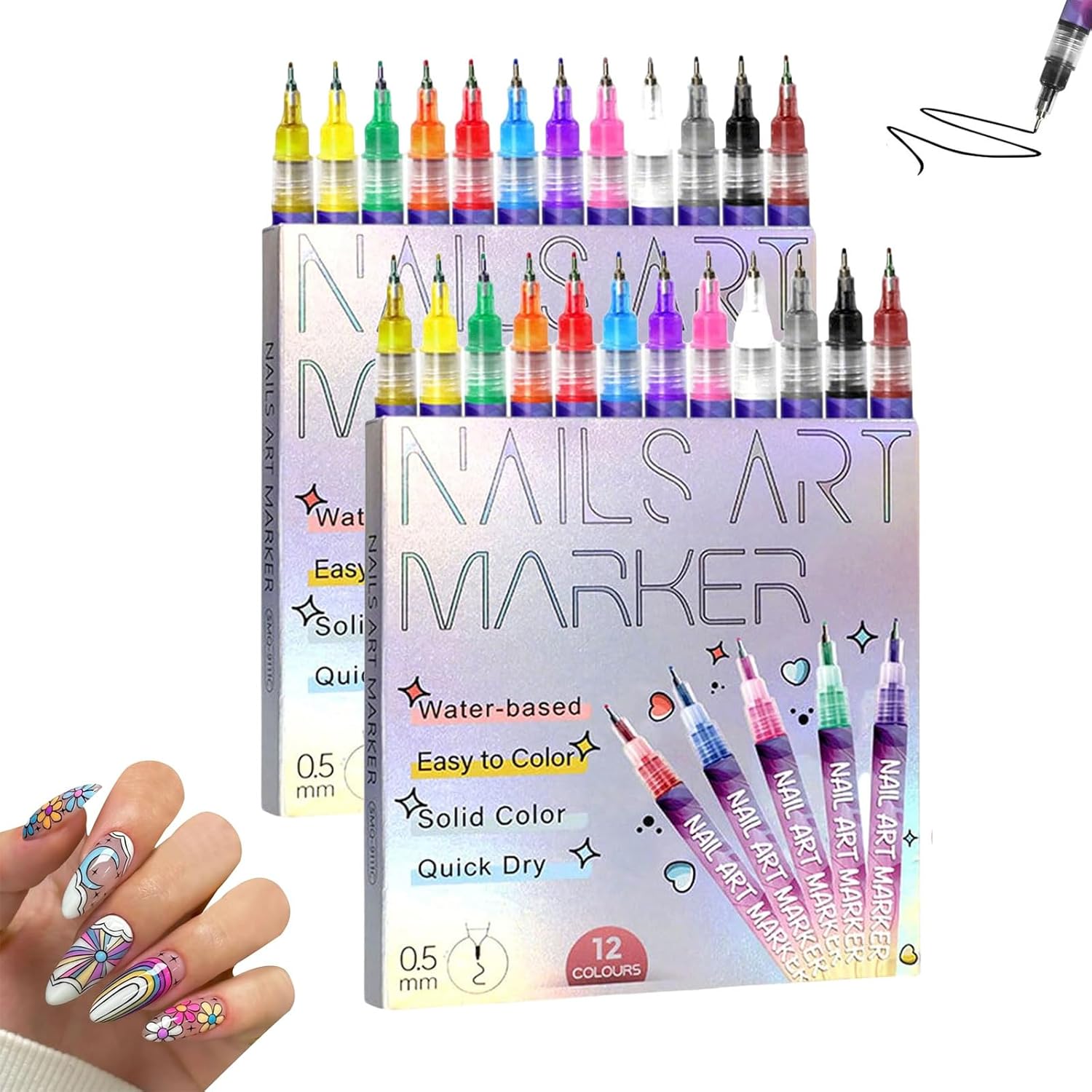 12 Farben 3D Nagellack Stift Set, Nail Art Markert, DIY Linie Nagelkunst Graffiti, Nagelspitze Nail Art Beauty Schmücken Maniküre Werkzeuge, Nagellackstifte Nageldesign für Weihnachten