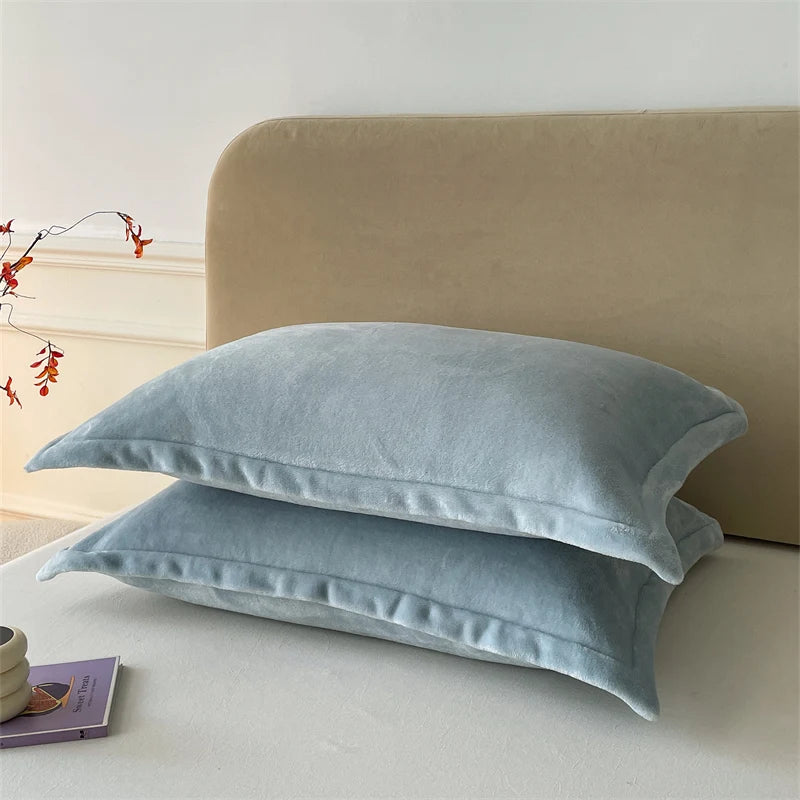 Solid Color Pillows Cover Velvet Pillowslip funda almohada 48x74cm Pillowcase Rectangle Cushion Cover 2pcs Warm Pillow Cases