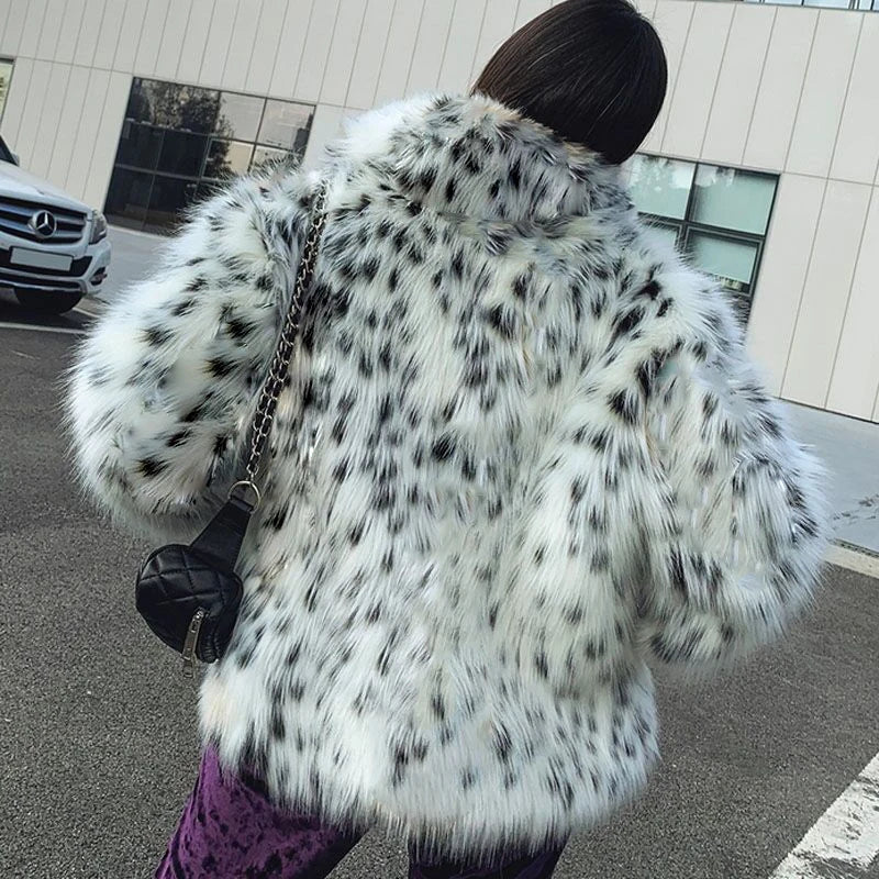 Fashion casual lady fur coat fox fur coat medium long suit collar leopard print fur fur coat Korean version of jacket