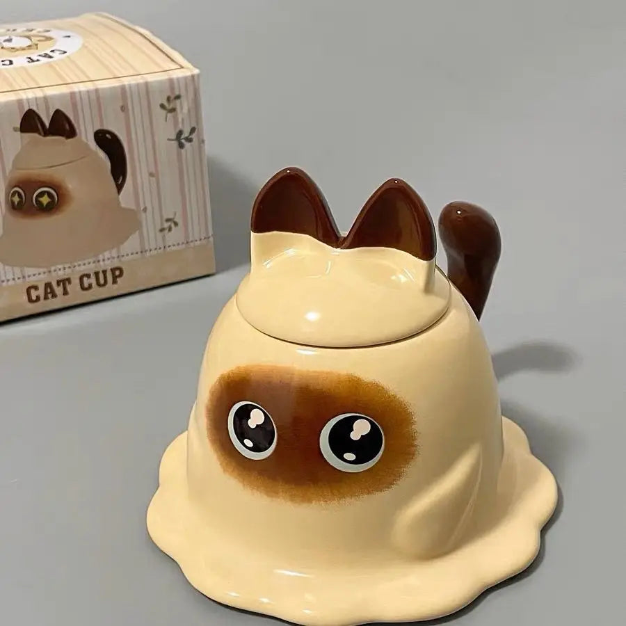 Mug Ceramic cup with lid cup Cute breakfast cup Milk cup coffee cup water cup Birthday gift ceramic cup cute cat