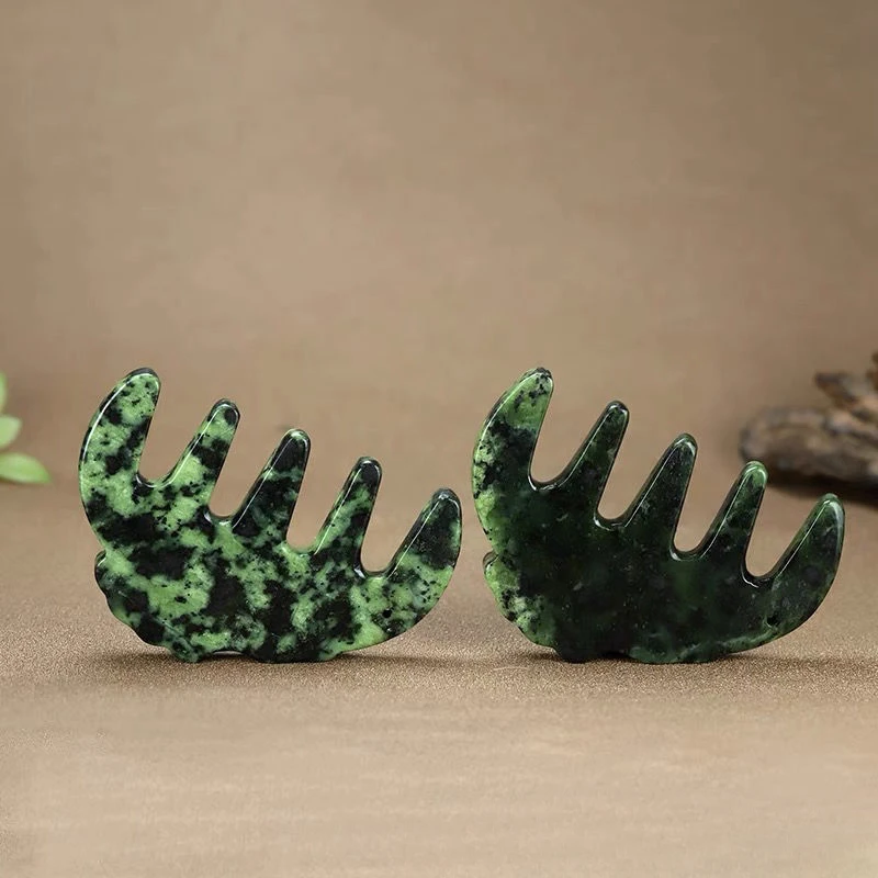Natural Snake Patterned Jade Comb, Hidden Jade Medicine King, Stone Massage, Five Teeth Thickened Health Jade Comb