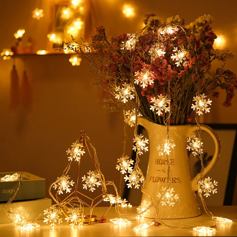 ledSnowflake Lighting Chain New Year Ornamental Festoon Lamp Flashing  Room  Decoration Star Light Outdoor Starry Sky