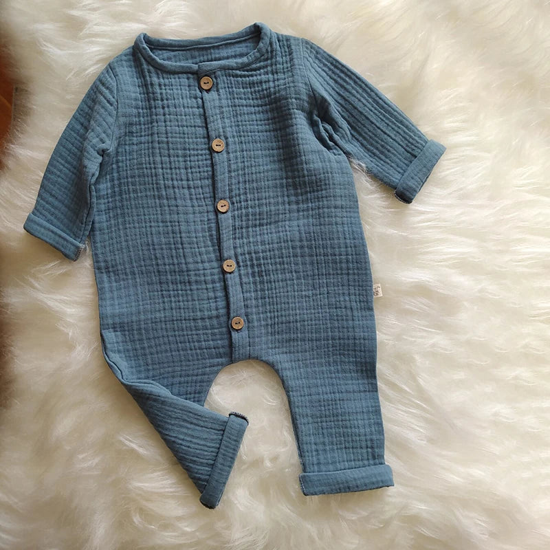 Newborn Baby Clothing Autumn Long Sleeve Organic Cotton Muslin Baby Rompers Baby One Piece Unisex Button Bodysuits For Unisex