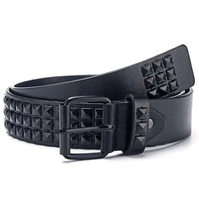 2023 Mens and Womens Leather Belts Vintage Punk Pyramid Rivet Belts Ladies Luxury Street Designs Black Belts Jeans For Women