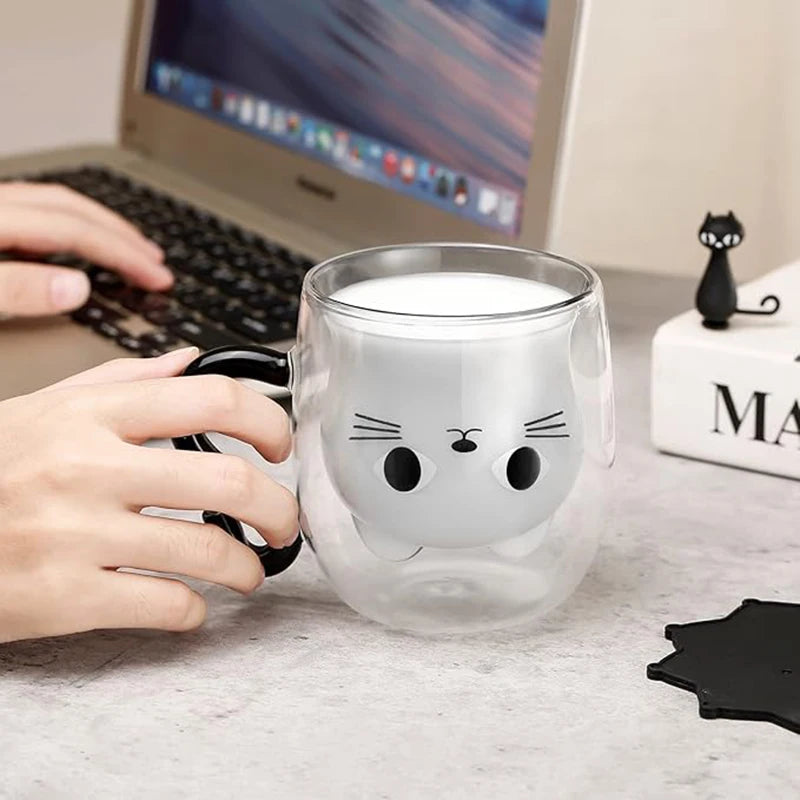 Cat Tail Coffee Mug Teacup Water Cup Milk Tea Cup Household Breakfast Milk Gift Cup for Cat Enthusiast Valentine's Day Christmas