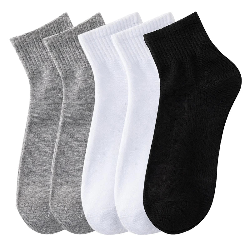 ALLTOOALL 5Pairs/Lot Men's Solid Color Socks Black White Business Cotton Socks Mesh Casual Sports Sock Man Breathable Short Sock