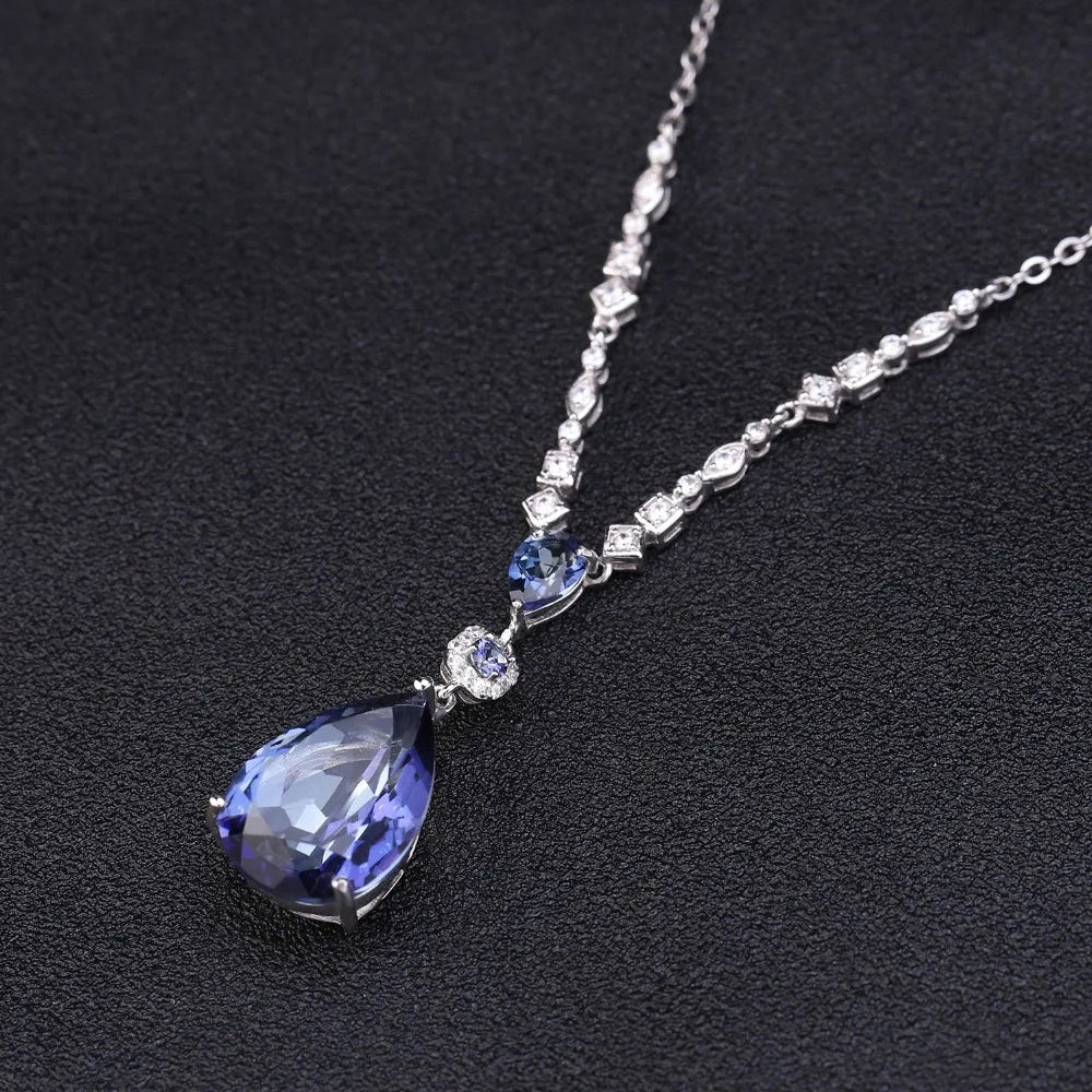 GEM'S BALLET 925 Sterling Silver Jewelry 10.68C Natural  Blue Mystic Quartz Pendant Water Drop Necklace for Women Wedding