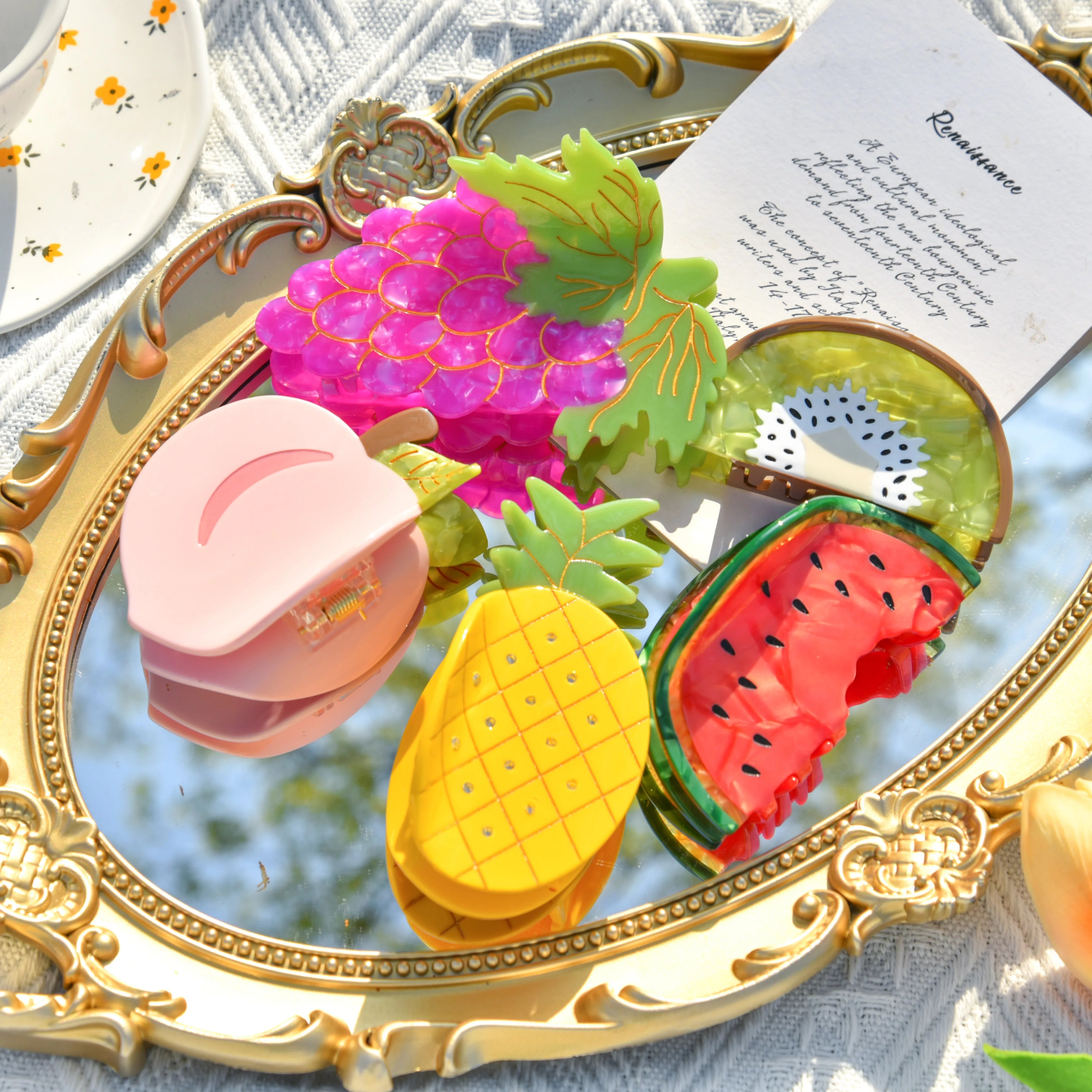 YHJ New Summer Fruit Series Hair Claw Clip Acetate Unique Design Acetate Shark Catch Hair Accessories for Women Girls