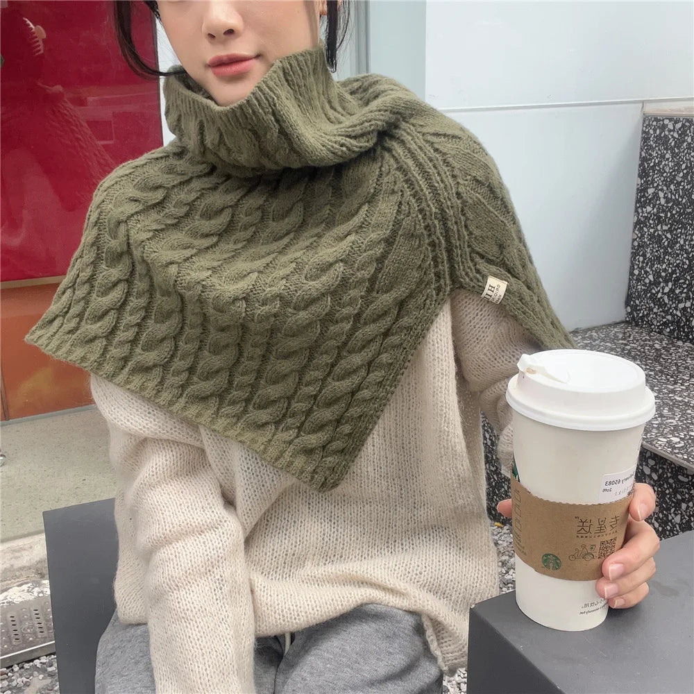 Poncho Knitted Cloak Scarf Women's Fashion Outwear Pullover Neck Solid Color Neck Sleeve Knitted Small Shawl Spring Autumn