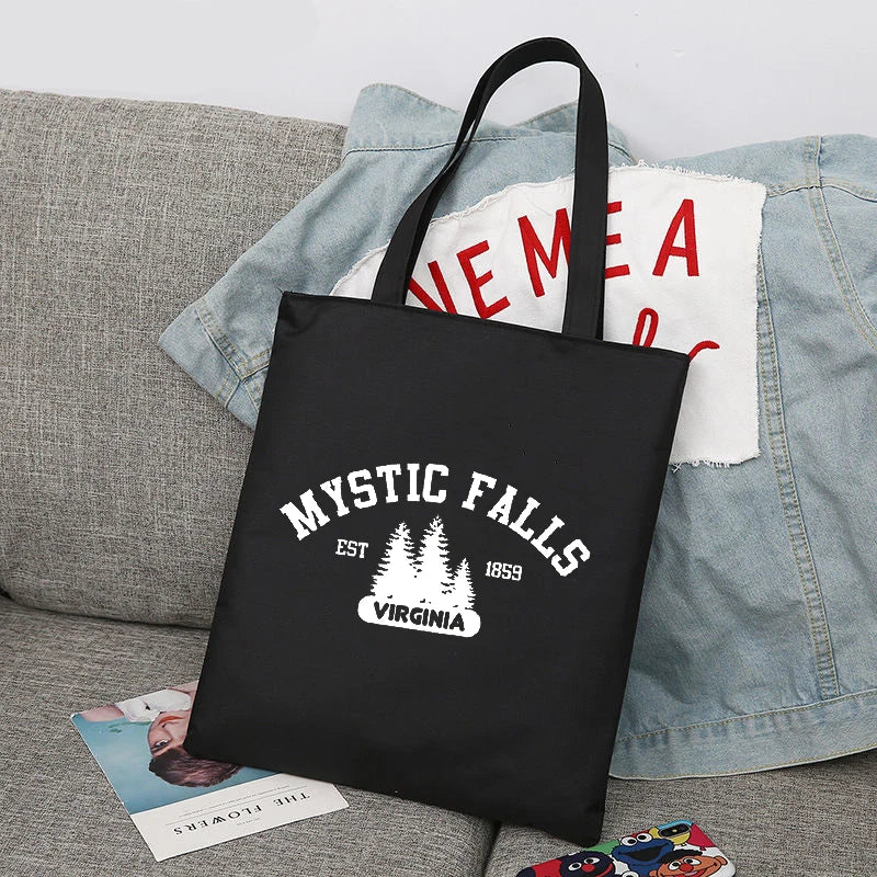 The Vampire Diaries Shopping Bag Women's Tote Canvas Bags Mystic Falls Virginia Salvatore Shoulder Handbag Shopping Bags