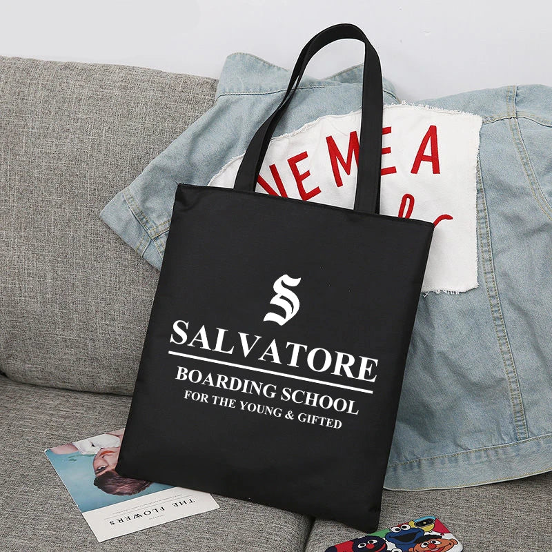 The Vampire Diaries Shopping Bag Women's Tote Canvas Bags Mystic Falls Virginia Salvatore Shoulder Handbag Shopping Bags