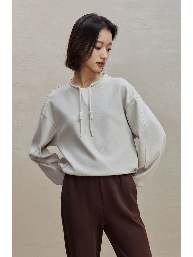 Simple Loose Round Neck Cotton Sweatshirt for Women Autumn and Winter New Short Top Pullover Female