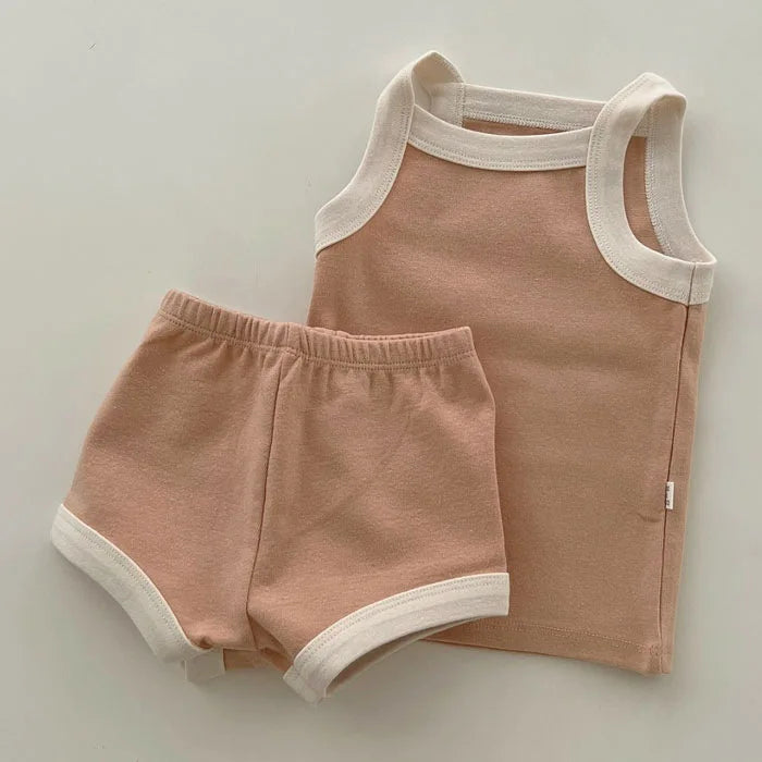 Boy Girl Summer Thin Cotton Vest + Shorts 2pcs Suit