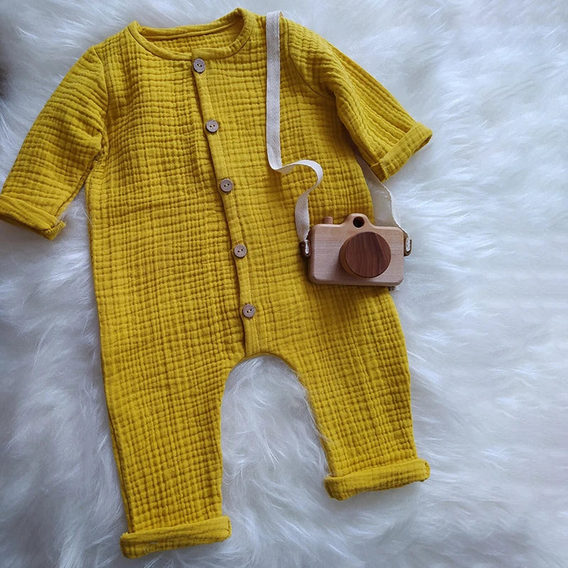 Newborn Baby Clothing Autumn Long Sleeve Organic Cotton Muslin Baby Rompers Baby One Piece Unisex Button Bodysuits For Unisex