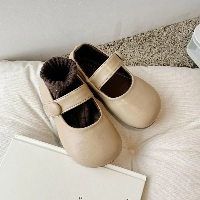 2024 Fashion kids' shoe Girl's British Style Leather Shoes Spring New Korean Version Shallow Mouth Soft Sole  Casual Single Shoe