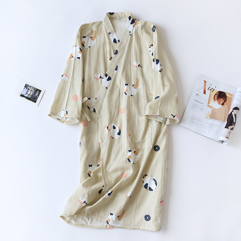pajamas summer new 100% cotton gauze pajamas nightgown ladies SPA yukata homewear long pajamas women