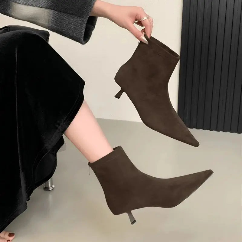 Women Pointed Toe Ankle Boots Woman Party Shoes Fashion Autumn Zipper Concise Short Booties Sexy Thin Low Heels