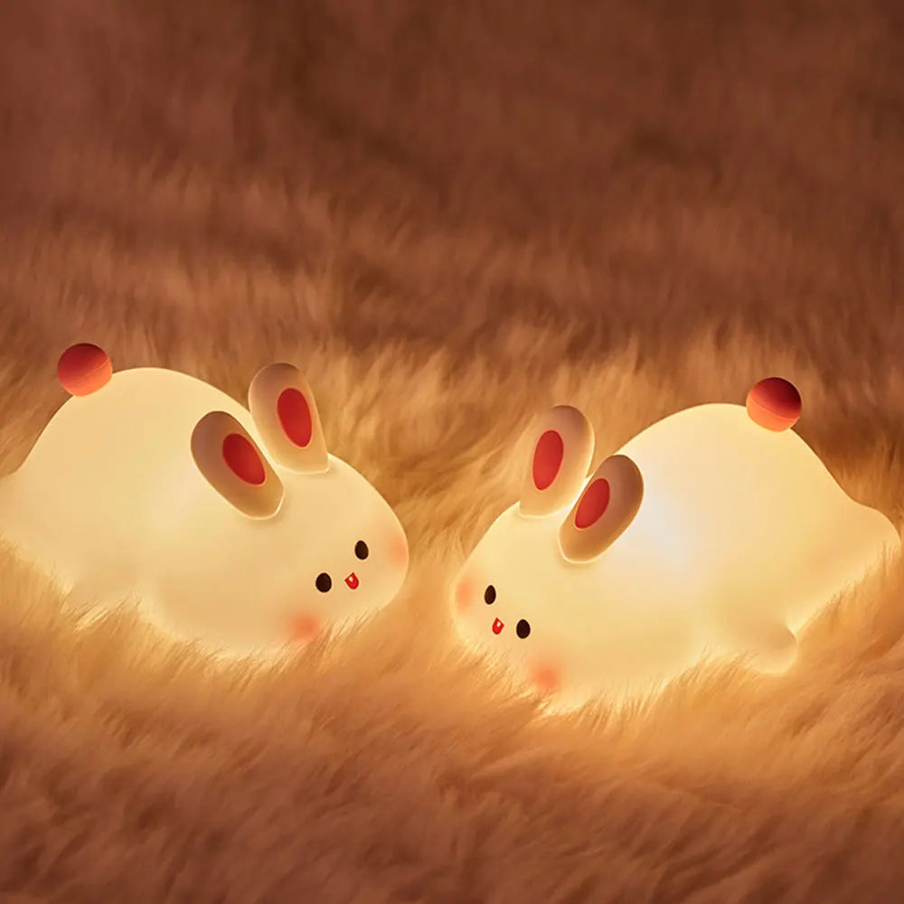 Touch Sensor Rabbit Night Light Dimmable Bedside Light Rechargeable Pat Light Table Lamp Baby Sleep Light with Timing Function