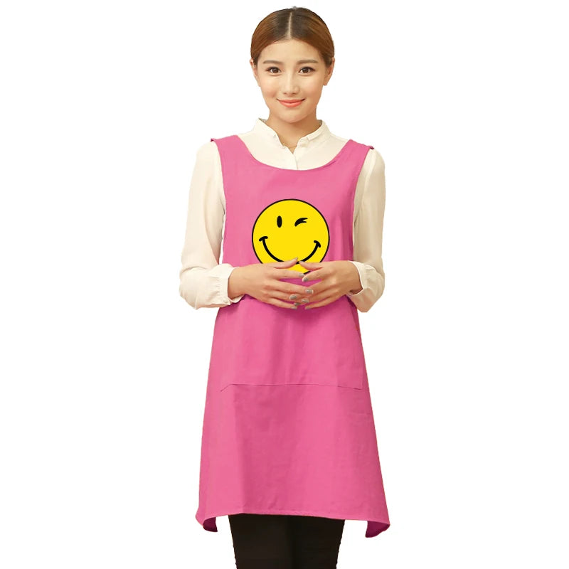 &Cute Funny Japanese-style Apron Work Clothes Home Kitchen Cooking Breathable Cotton Waist Pinafore Women Apron