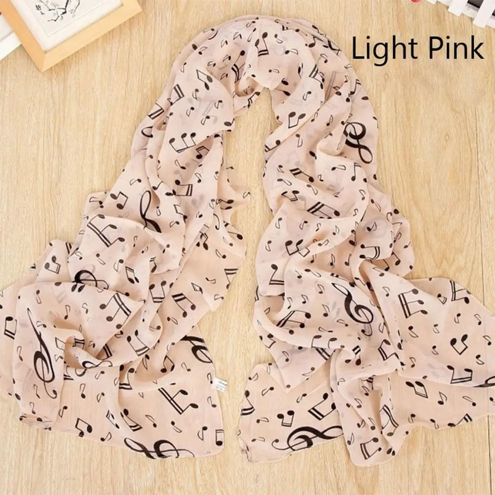 Fashion Trendy Ladies Gift Accessory Treble Clef Printed Sheet Muffler Shawl Music Note Printed Scarf Chiffon Silk Scarf