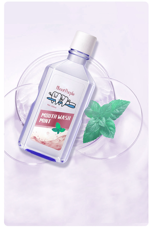 Light salt water refreshing mint mouthwash freshens breath and removes odours cleans the mouth and teeth