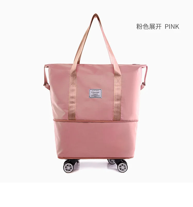 Foldable Storage Bag with Wheels Expandable Portable Luggage Bags Outdoor Travel Rolling Pack Large Capacity Woman Shopping Bag