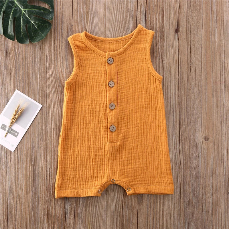 Toddler Baby Rompers Single Breasted Clothes Infant Baby Girls Boys Sleeveless Button Solid Color Romper Summer Clothing
