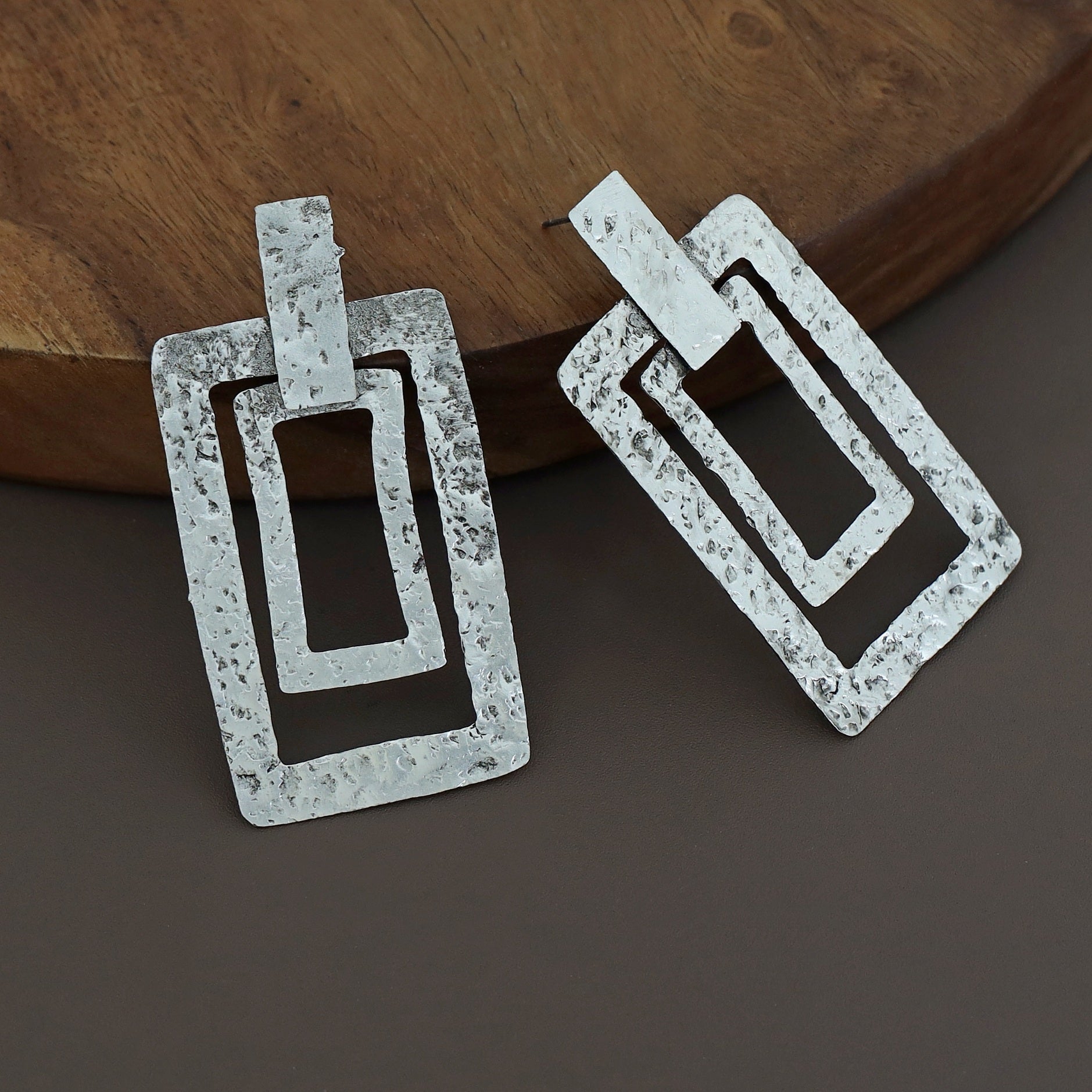 Marilyn Silver Textured Dual Rectangle Earring