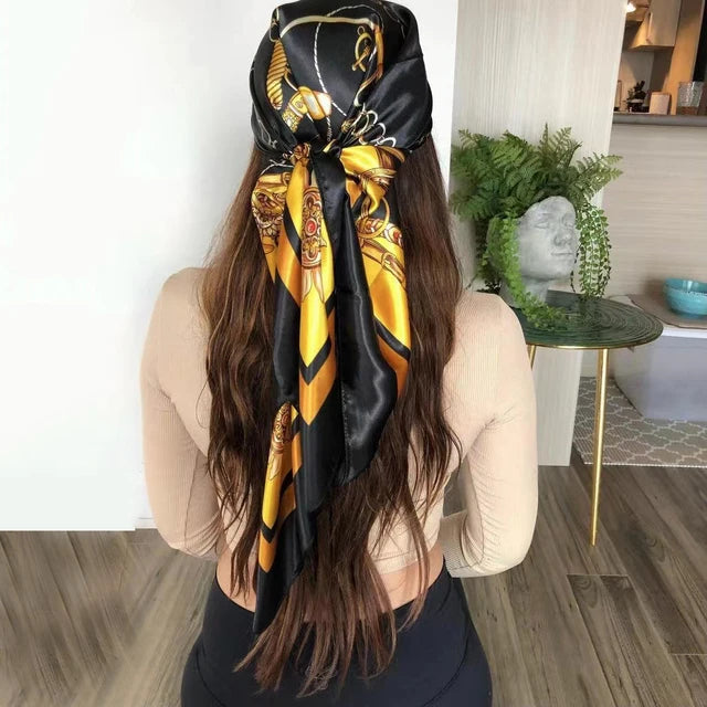 Print Headcloth Fashion Flower Square Shawls Popular 90X90CM Bandannas Four Seasons Kerchief Luxury Sunscreen Silk Scarves