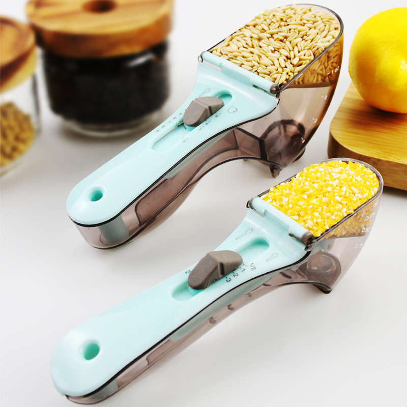 Plastic Measuring Spoon Set of 2 Adjustable Measuring Spoon Measuring Cups Plastic Measuring Spoon Measuring Cup Set with Scale Kitchen Tools