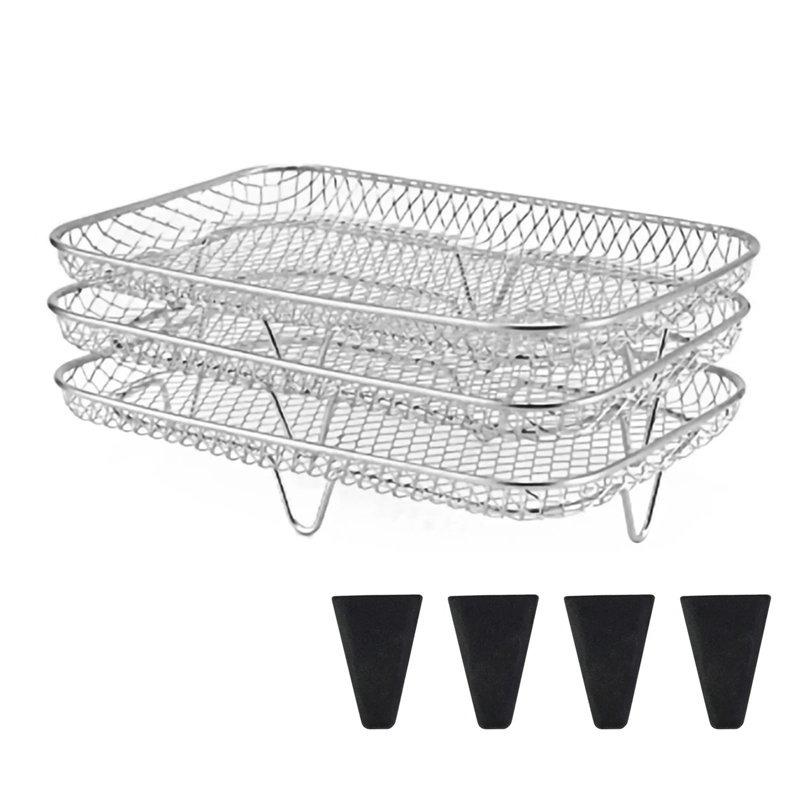 &3-layers Air Fryer Rack Stackable Grid Grilling Rack Stainless Steel Anti-corrosion for Home Kitchen Oven Steamer Cooker Gadgets