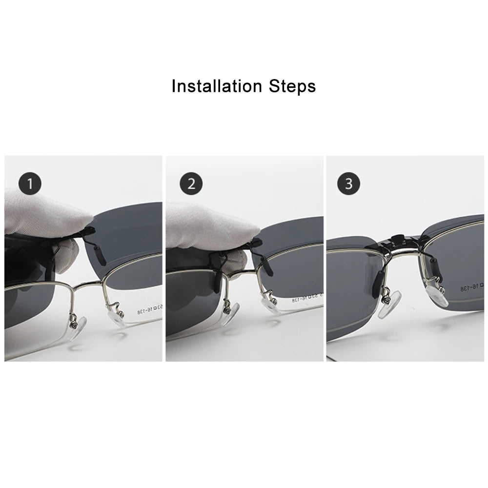 Polarized Sunglasses Clips Frameless Glasses Clip Driving Night Vision Eyeglasses UV400 Goggles High Definition Outdoor Shades