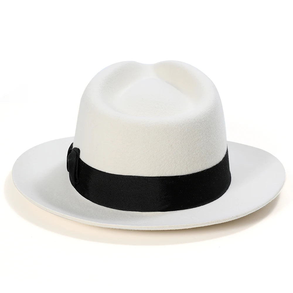 British White Men Fedora Hat Wool Felt Hat 61 cm Satin Lined Big Size XL