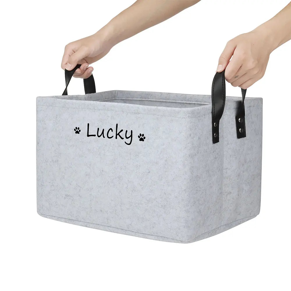 Personalized Pet Toy Storage Basket Felt Cat Dog Toys Storage Box Custom Name Tag Dogs Cloth Home Organize Tool