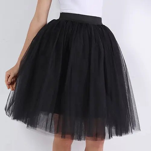 Quality 5 Layers Fashion Tulle Skirt Pleated Skirts Womens Lolita Petticoat Bridesmaids Midi Skirt