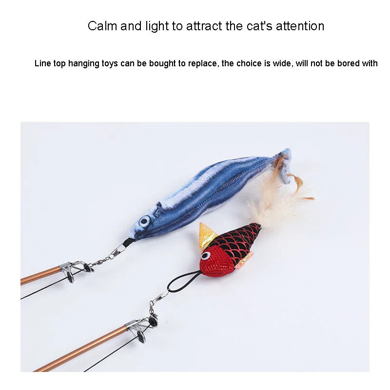 Stretch Super Long Fishing Rod Feather Cat Accessories Interaction Relieve Boredom Small Fish Cat Toy Wholesale Of Pet Products