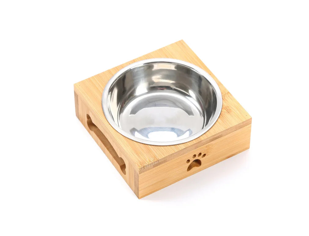 Pet Dog Cat Bowl Ceramic Bowl Bamboo Wooden Table Into A Kitten Skid Resistant Double Bowl Small Dog Food Bowl