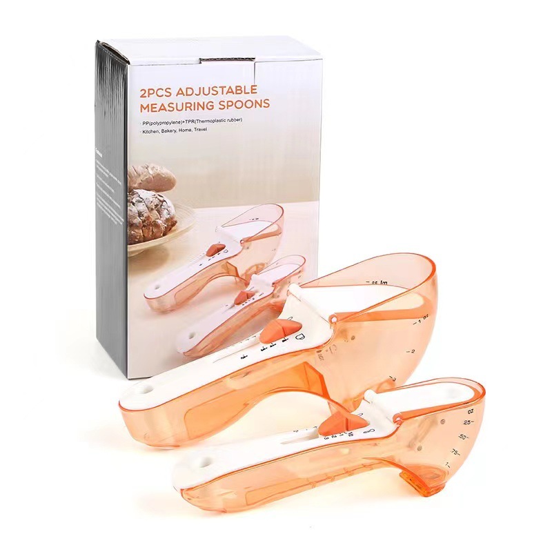 Plastic Measuring Spoon Set of 2 Adjustable Measuring Spoon Measuring Cups Plastic Measuring Spoon Measuring Cup Set with Scale Kitchen Tools