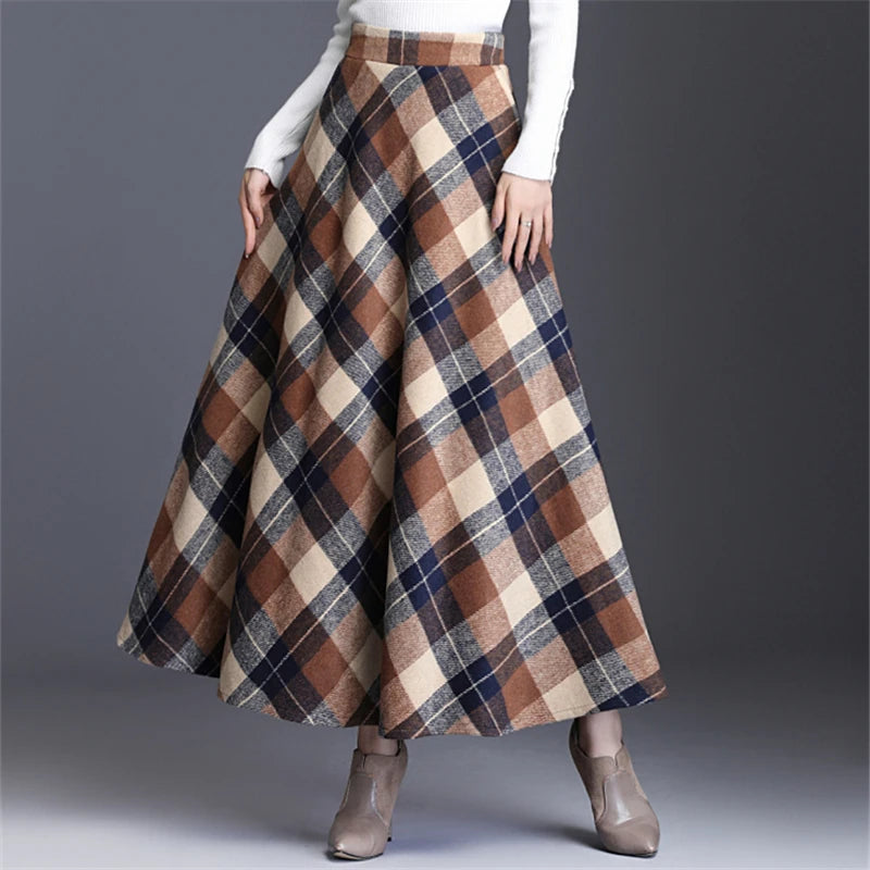 Neophil Woolen Warm S-3XL Thick Plaid Skirts 2023 Winter Women England Style Pockets Midi Pleated A-Line Wool Tartan Skirt S9216